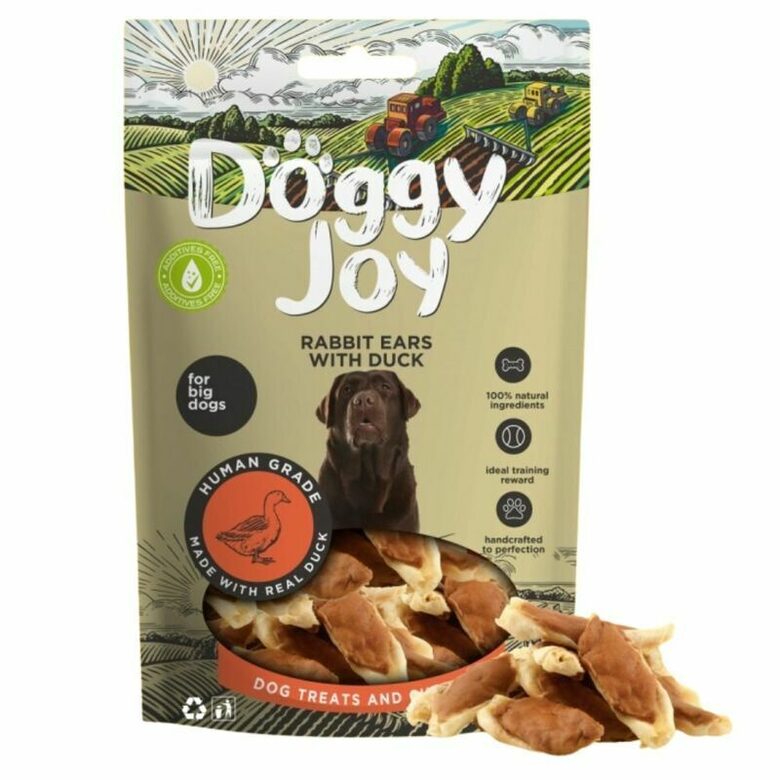 Doggy Joy Rabbit Ears with Duck for Big Dogs, 90 g - truša ausis ar pīli lieliem suņiem