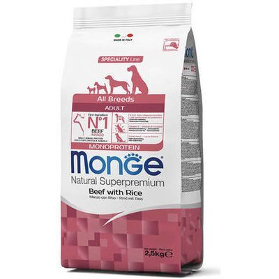 MONGE ALL BREEDS Adult Monoprotein Beef with Rice 2,5 kg - barība pieaugušiem suņiem ar liellopa gaļu 2.5kg