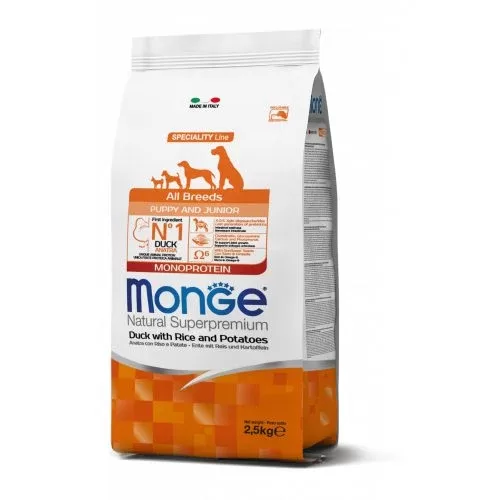 Monge Dog All Breeds Puppy and Junior Monoprotein Duck with Rice and Potatoes 2,5 kg