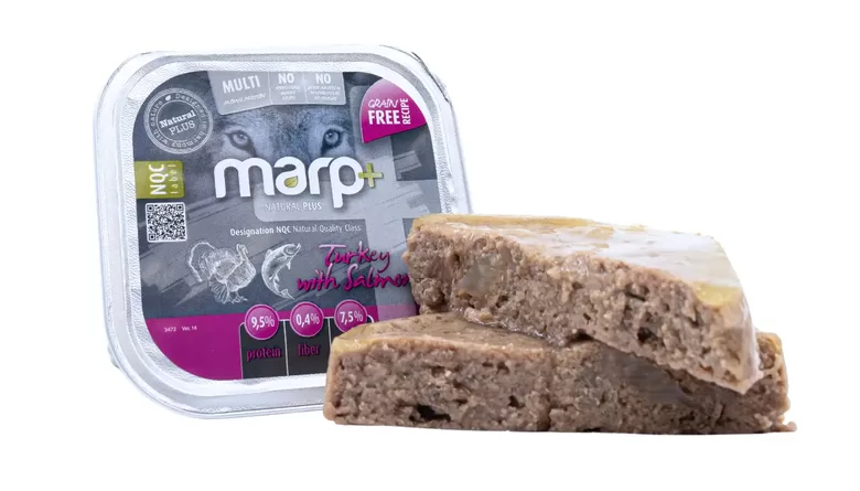 Marp Natural Plus Tray for Dogs – Turkey with Salmon, 150g - консервы для собак с индейкой и лососем для щенков и взрослых собак
