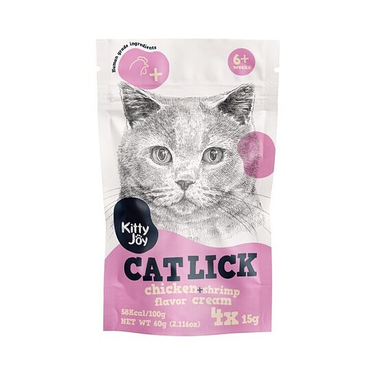 Kitty Joy Cat Lick Chicken + Shrimp Flavor Cream, 4x15g - Kaķu kārums ar vistas un garneļu garšu 