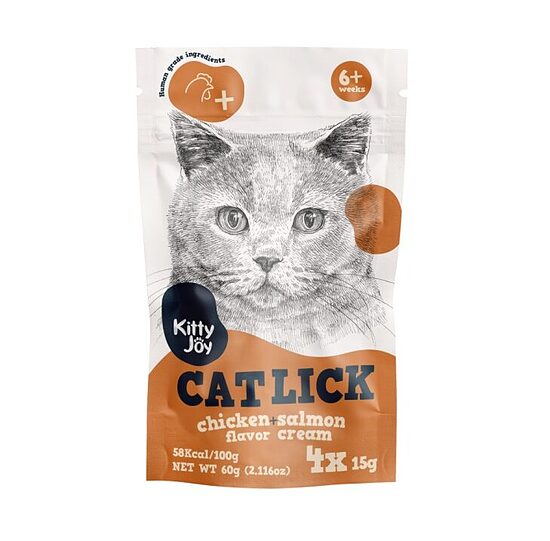 Kitty Joy Cat Lick Chicken + Salmon Flavor Cream, 4x15g - Kaķu kārums ar laša un vistas garšu