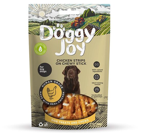 Doggy Joy Chicken Strips On Chewy Stick, 90g - куриный полоски на жевательных палочках 