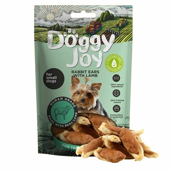 Doggy Joy Rabbit Ears with Lamb for Small Dogs, 55 g - truša ausis ar jēra gaļu maziem suņiem