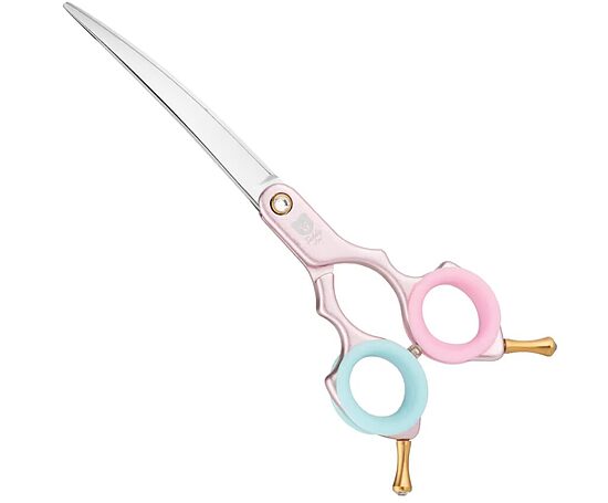 Blovi Teddy Line Pink Asian Style Scissors 6.5" (15.2 cm) – Легкие изогнутые ножницы для груминга с алюминиевыми ручками