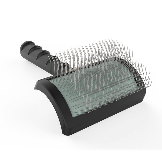 Professional Curved Back Slicker Brush-M with Regular 25mm pins, Black 105 x 170 mm - черная изогнутая пуходёрка с удлинёнными иглами 25 мм