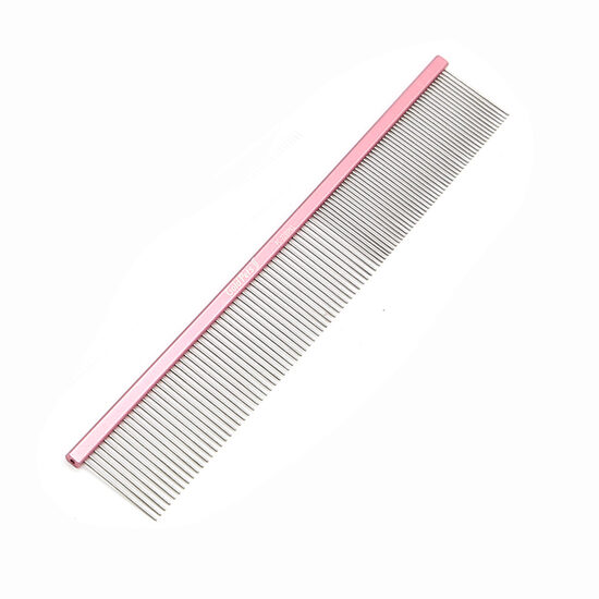 Professional Fine Comb with Semi-Dense Teeth - розовый металлический гребень длинной 22,5 cm и зубьями длинной 3 cm
