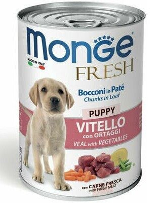 Monge Dog Fresh Puppy Chunks in Loaf Veal with Vegetables, 400 g - Полноценный корм для щенков со свежей телятиной и овощами