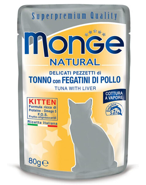 Monge Natural pouches Kitten Tuna in Jelly with Chicken Livers, 80g