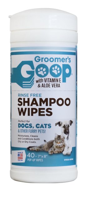 Groomer`s Goop Rinse Free Shampoo Wipes, 40 pieces - mitrās salvetes kažokam