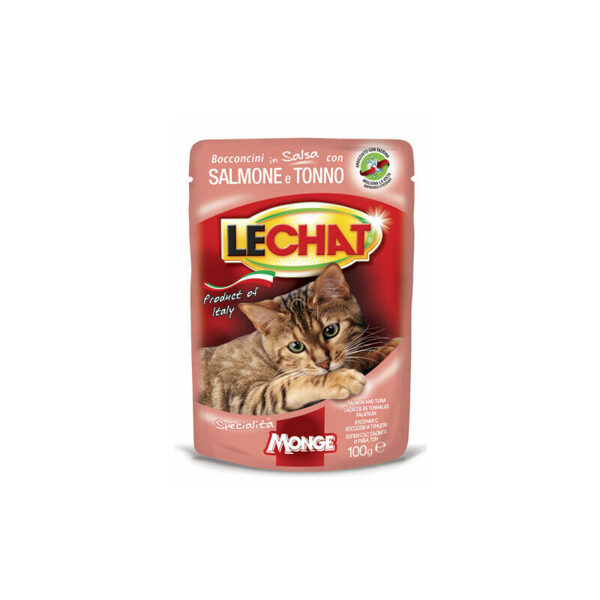 Monge LeChat Pouches ar tunča un laša gaļas gabaliniem 100 g