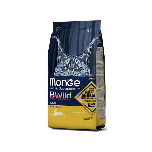 MONGE BWILD CAT Adult Hare 1,5 kg - barība kaķiem ar trusi 1.5kg