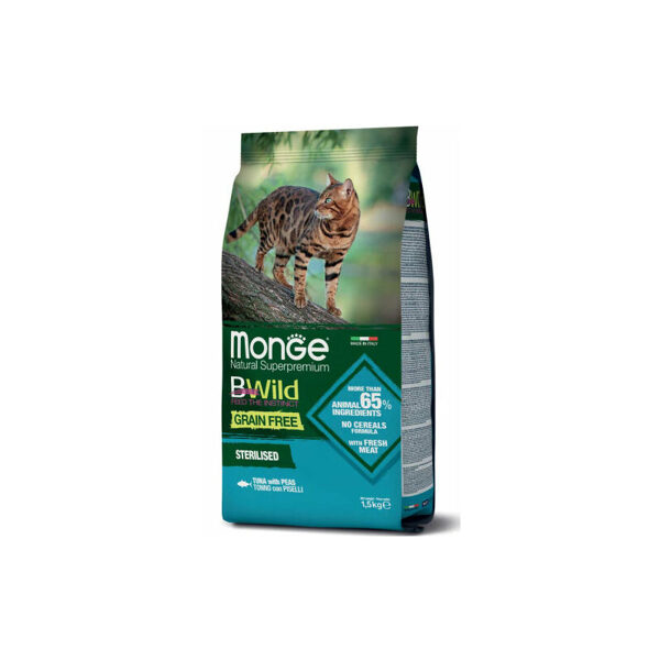 MONGE BWILD CAT Grain Free STERILISED Tuna with Peas 1,5kg - cat food with tuna