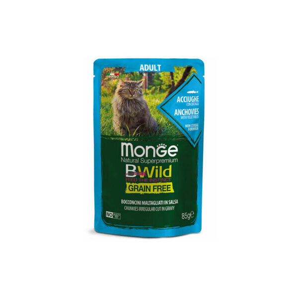 MONGE BWILD pouches Cat ADULT Anchovies with vegetables 85g - anšovi ar dārzeņiem - konservi kaķiem