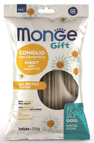 MONGE GIFT Dog DENTAL STICK All breeds Senior Rabbit with chamomile / 210 g