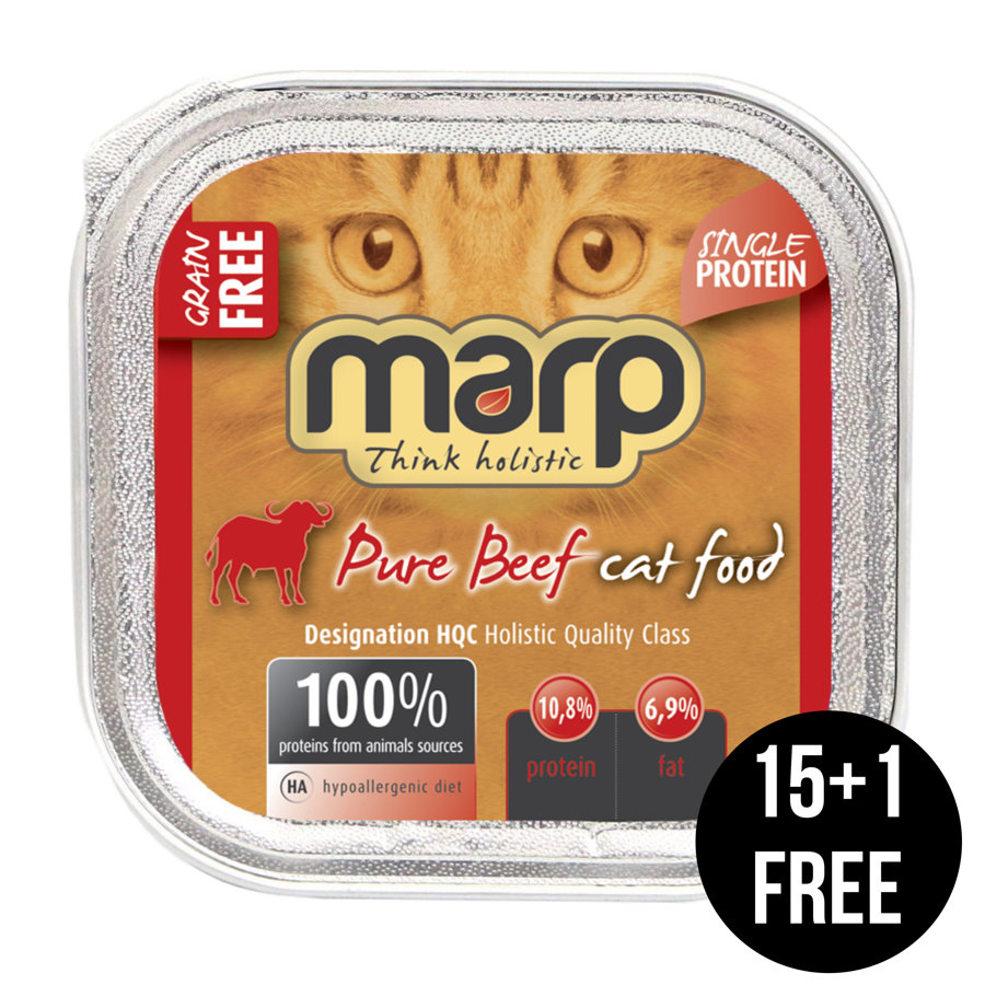 Marp Think Holistic Pure Beef Cat food - Bifelis, 16x100g (15+1 bezmaksas)