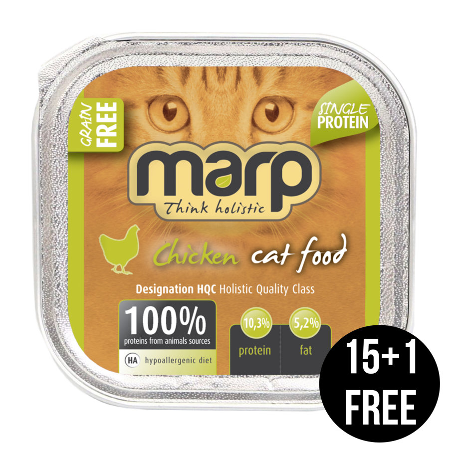 Marp Think Holistic Pure Chicken Cat Food - Vista, 16x100g (15+1 bezmaksas)