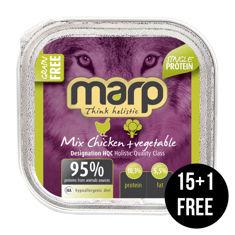 Marp Think Holistic Mix Chicken with Vegetables - ar vistu un dārzeņiem, 16x100g (15+1 bezmaksas)