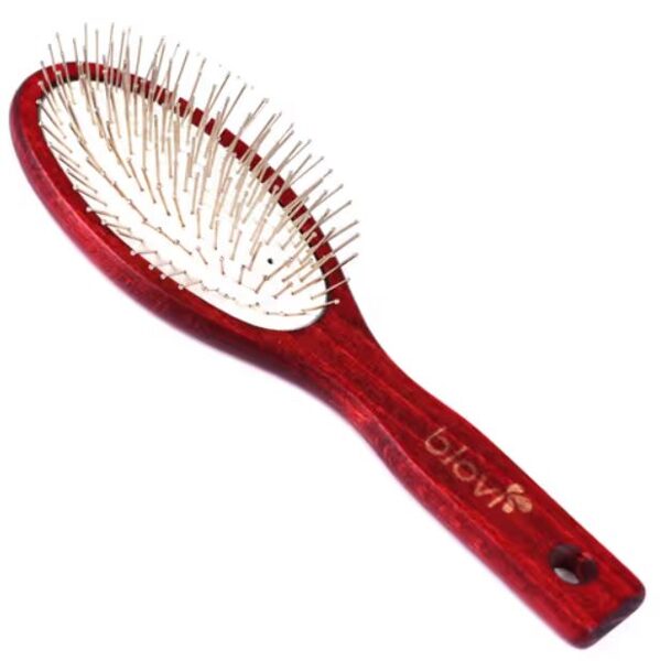 Blovi Red Wood Pin Brush - a large, soft, wooden brush with a 17mm metal pin with a ball tip