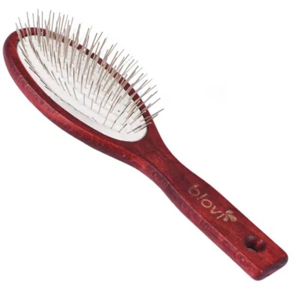 Blovi Red Wood Pin Brush - large, soft, wooden brush with a 17mm metal pin, for Yorkie, Maltese, Shih-tzu