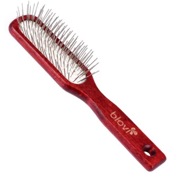 Blovi Red Wood Pin Brush - an elongated wooden brush with a 22mm metal pin
