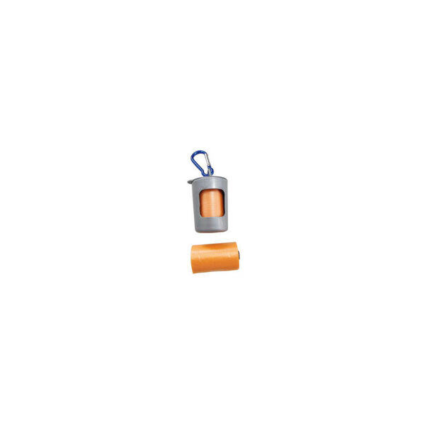 Dispensers ar karabīni izkārnījumu savākšanas maisiņiem - pelēks + oranžs (maisiņi)