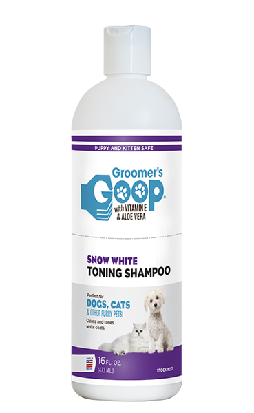 Groomer`s Goop Snow White Toning Shampoo, 473 ml - dzelteno toņu un spītīgo traipu noņemšanai uz baltajiem mēteļiem