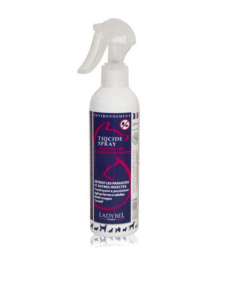 Ladybel Tiqcide Spray, 250 ml - iznīcina ērces, blusas, utis un citus parazītu kāpurus vai pieaugušos parazītus