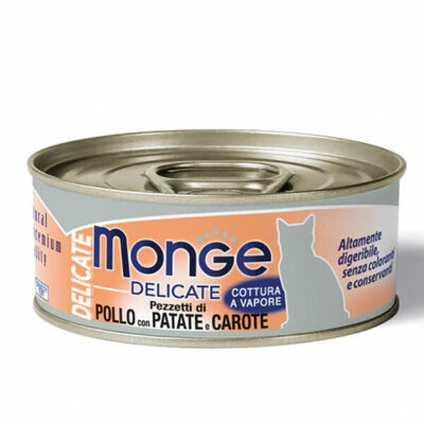 Monge Delicate Chicken with potato and carrot 80 gr - konservi kaķiem vista ar kartupeļiem un burkāniem