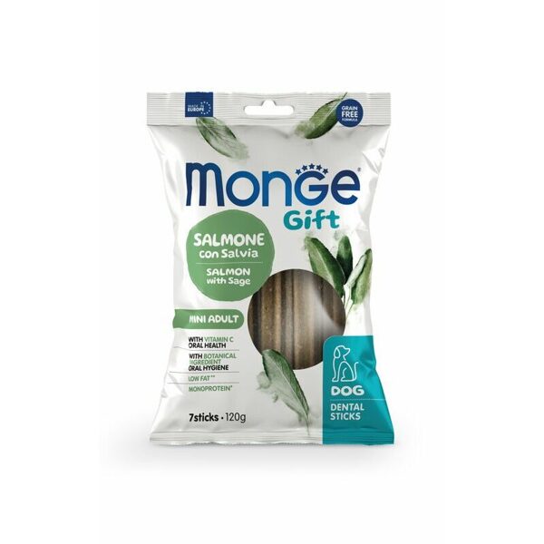 MONGE GIFT Dog DENTAL STICK Mini Salmon with sage / 120 gr - kārums suņiem ar lasi un salviju