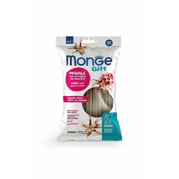 MONGE GIFT Dog DENTAL STICK Puppy & Junior Medium & Maxi Pork with devil's claw / 210 gr