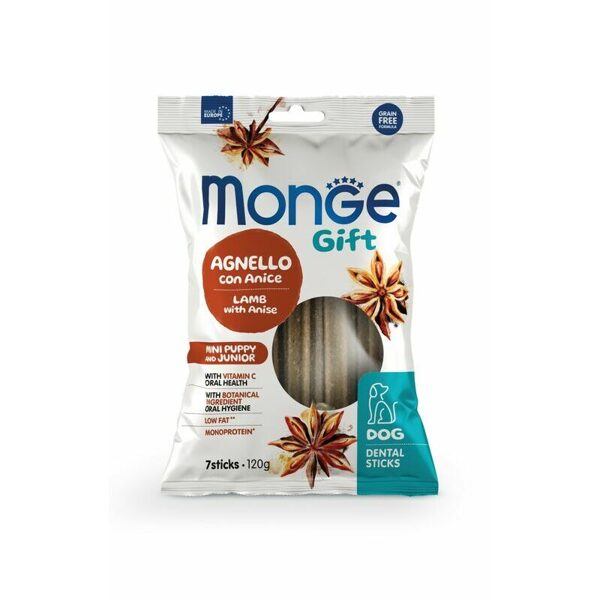 MONGE GIFT Dog DENTAL STICK Puppy & Junior Mini Lamb with anise / 120 gr - kārums suņiem ar jēru un anīsu