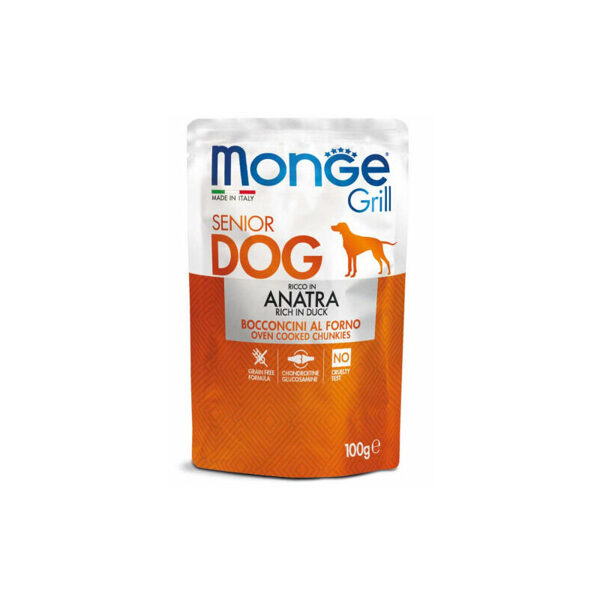 Monge Grill Pouch SENIOR Duck - Pīle - konservi suņiem, 100 g