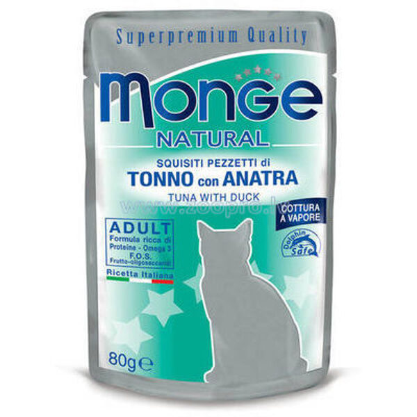Monge Natural pouches Tuna in Jelly with Duck - Tuncis ar pīli - konservi kaķiem, 80g