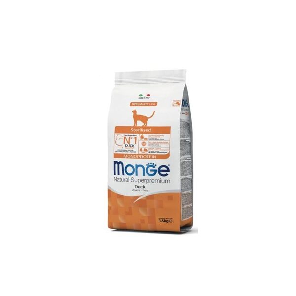 MONGE Sterilised Monoprotein Duck 1,5 kg - СУХОЙ КОРМ ДЛЯ СТЕРИЛИЗОВАННЫХ КОТОВ С УТКОЙ 